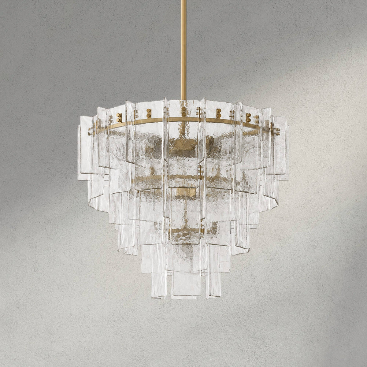 Grid-shaped Glass Tiered Round Chandelier