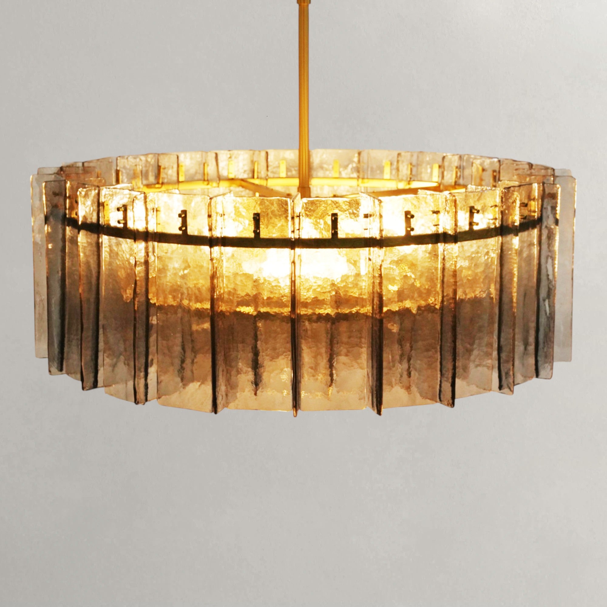 Grid-shaped Clear Glass Round Chandelier