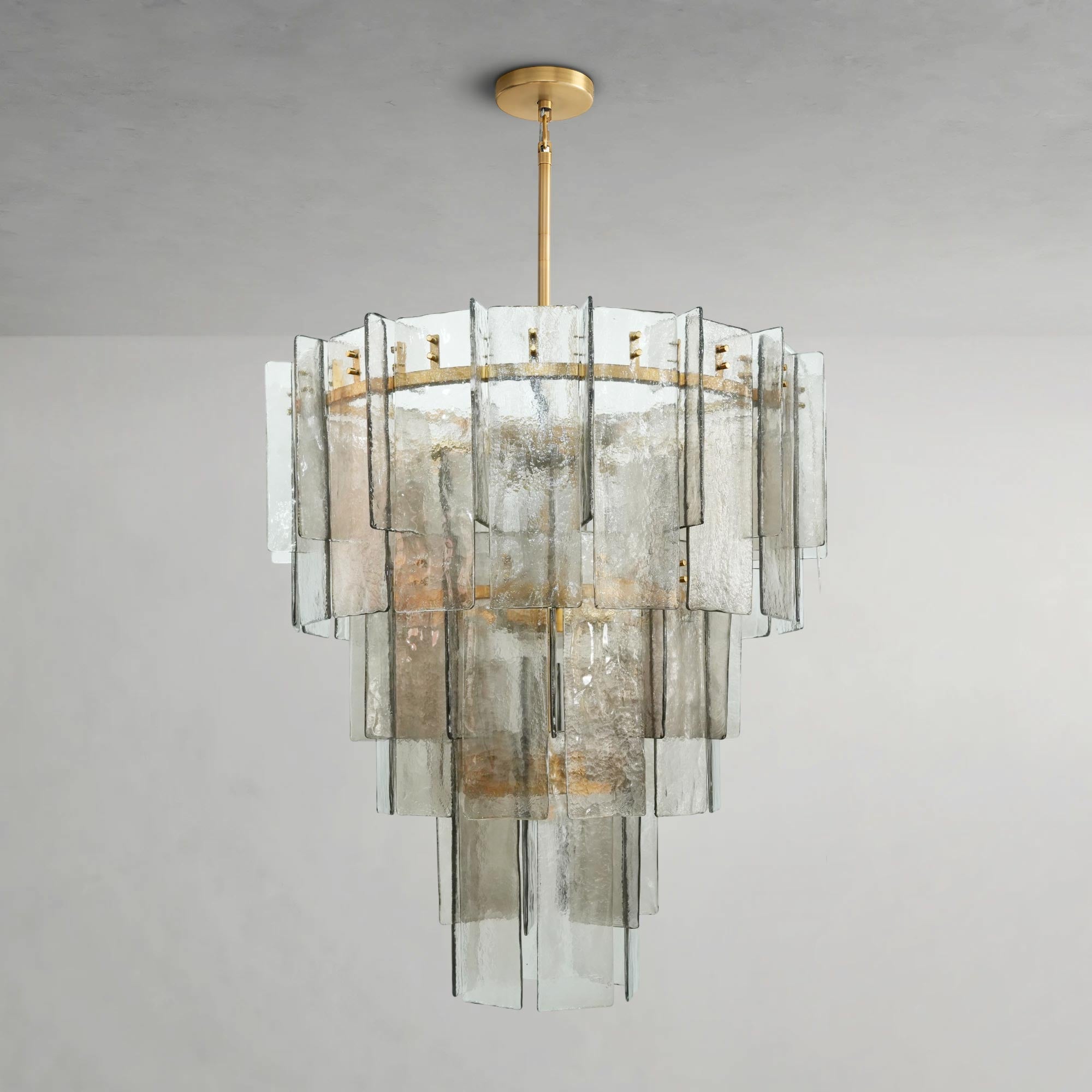 Grid-shaped Clear Glass Tiered Round Chandelier