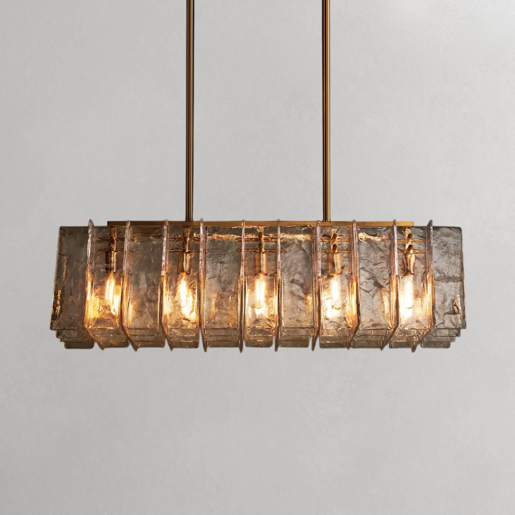 Grid-shaped Clear Glass Rectangular Chandelier