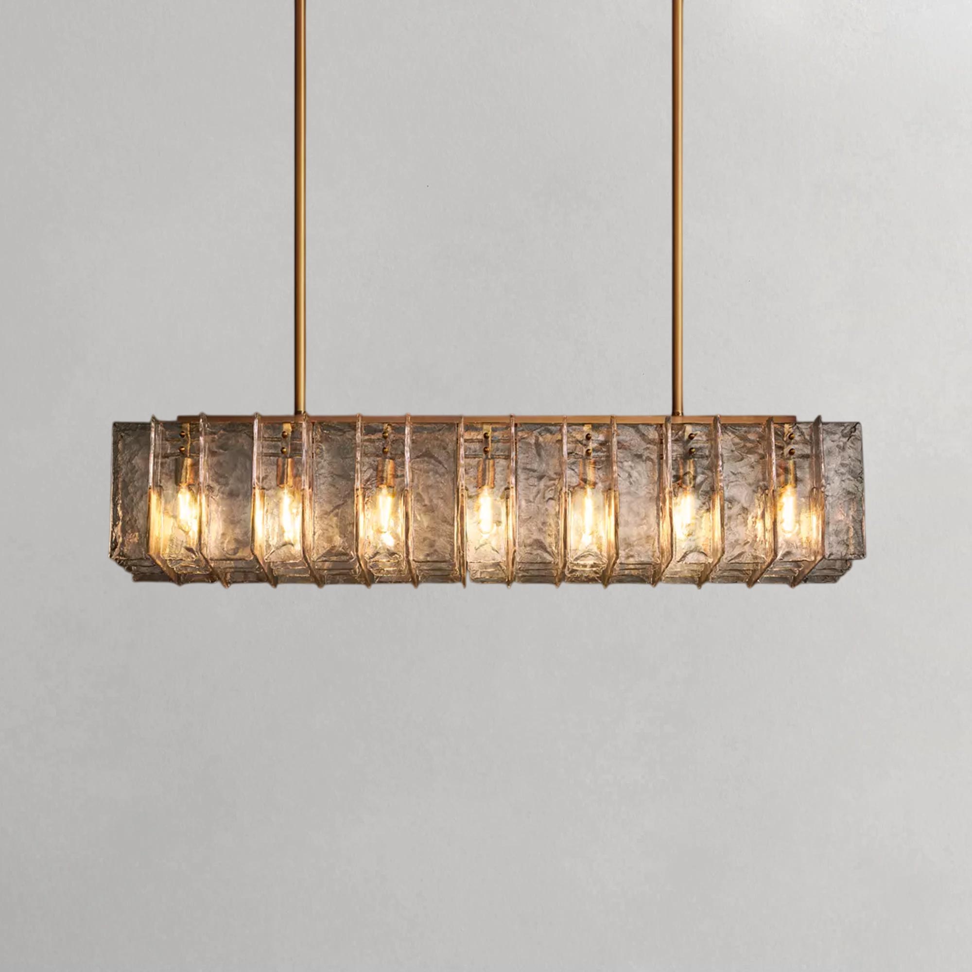 Grid-shaped Clear Glass Rectangular Chandelier