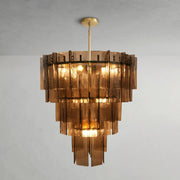 Grid-shaped Clear Glass Tiered Round Chandelier
