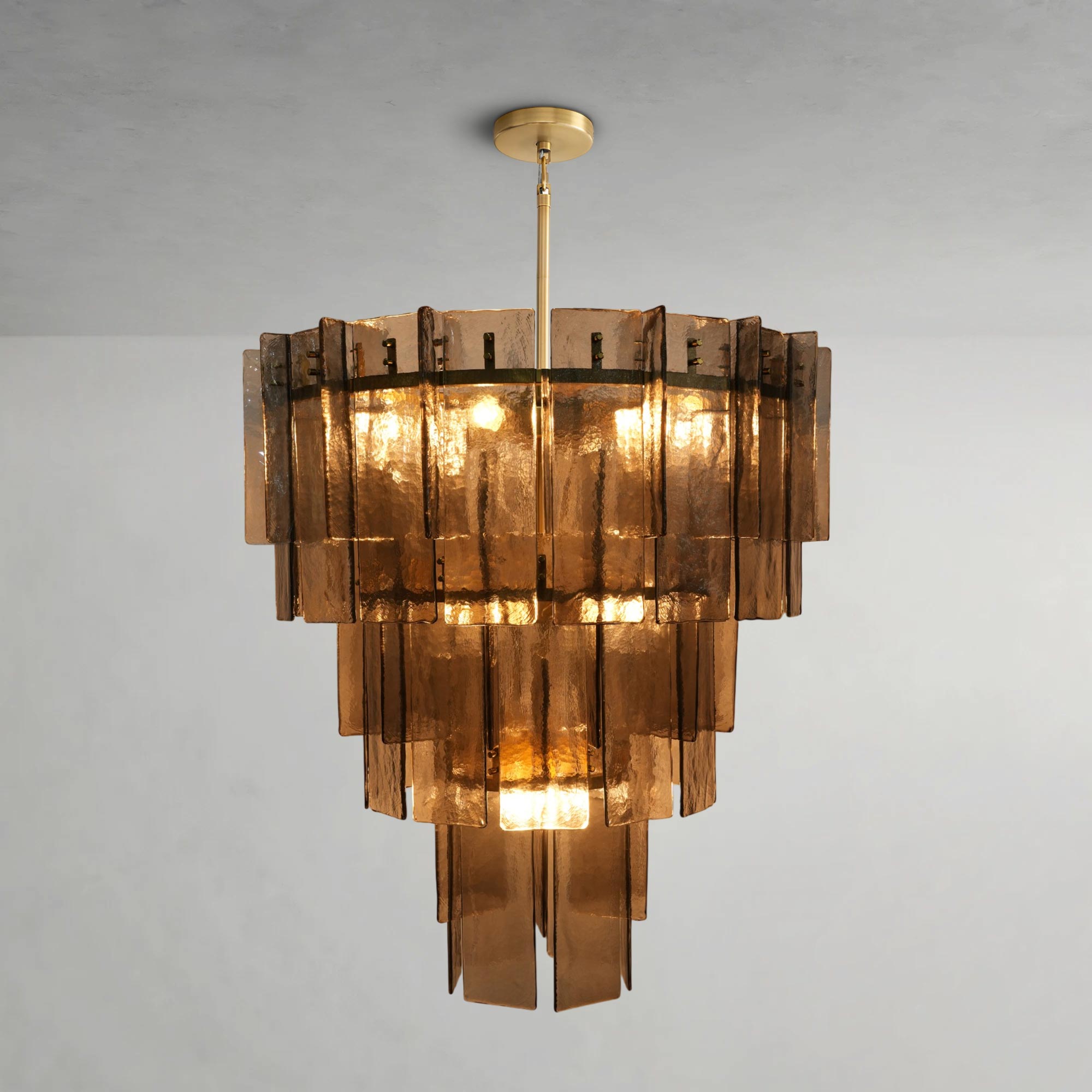 Grid-shaped Clear Glass Tiered Round Chandelier